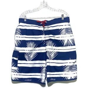 Land's End Swim Suit Trunks Board Shorts Men's Size Large White and Blue
